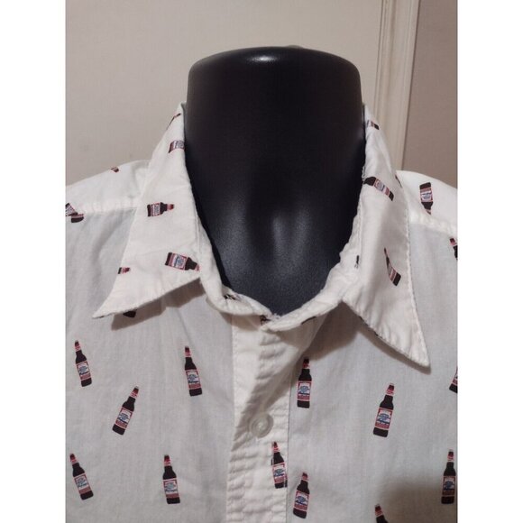 Budweiser NWT Shirt Men’s Short Sleeve White Beer Print Button Up Size Medium M - Picture 2 of 11